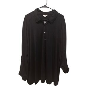Jane and Delancey Stretchy Black Button-Down Shirt In 3X